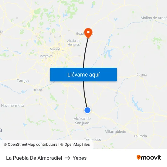 La Puebla De Almoradiel to Yebes map