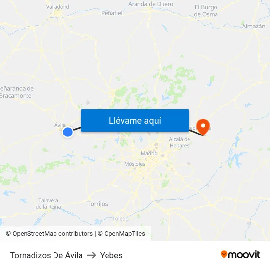 Tornadizos De Ávila to Yebes map