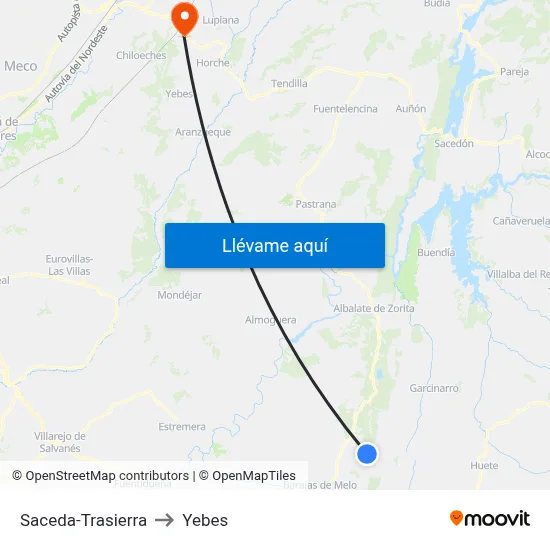 Saceda-Trasierra to Yebes map