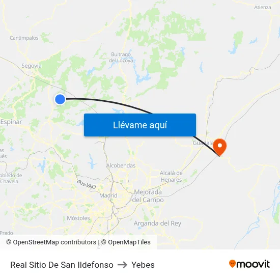 Real Sitio De San Ildefonso to Yebes map