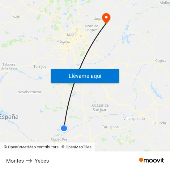 Montes to Yebes map