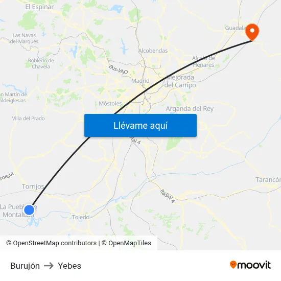 Burujón to Yebes map