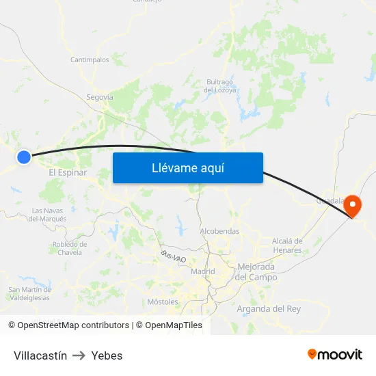 Villacastín to Yebes map