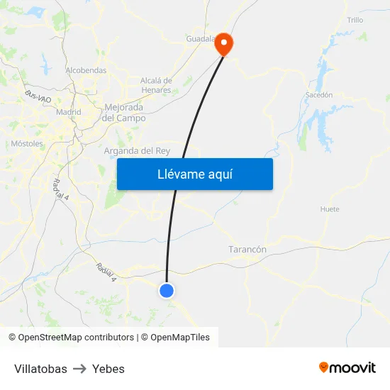 Villatobas to Yebes map