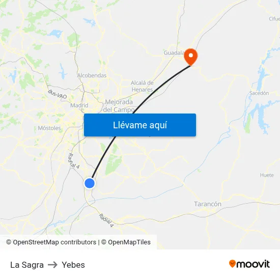 La Sagra to Yebes map