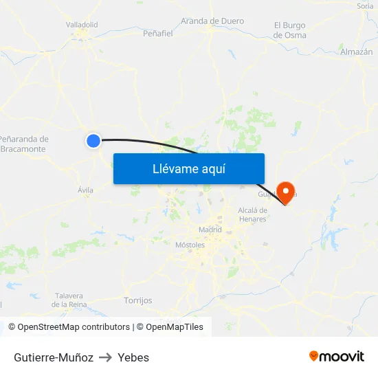 Gutierre-Muñoz to Yebes map