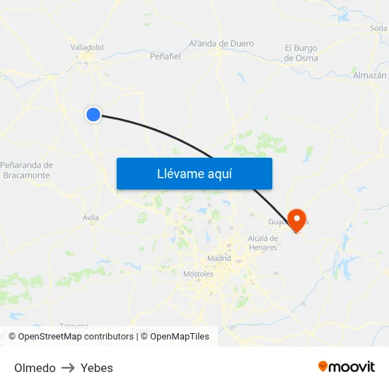Olmedo to Yebes map