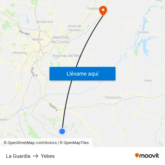 La Guardia to Yebes map