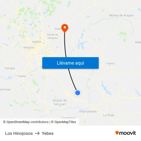 Los Hinojosos to Yebes map