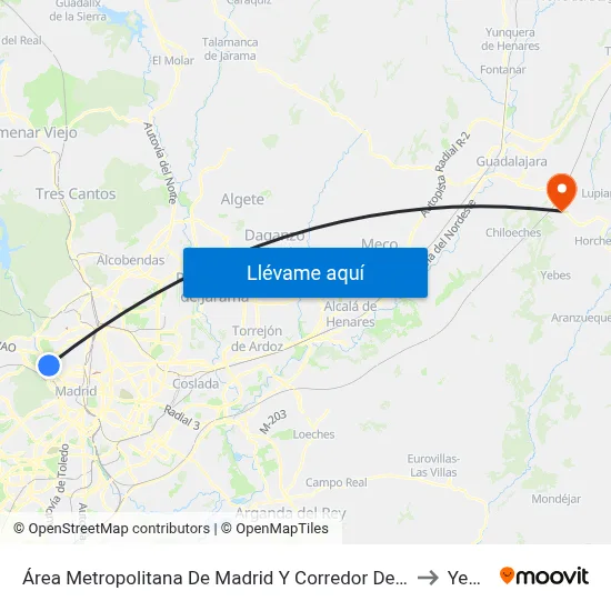 Área Metropolitana De Madrid Y Corredor Del Henares to Yebes map