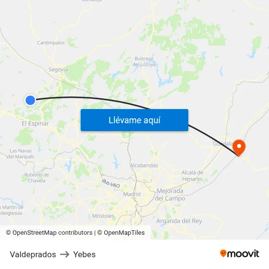 Valdeprados to Yebes map