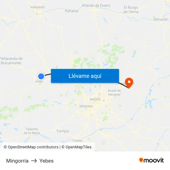 Mingorría to Yebes map