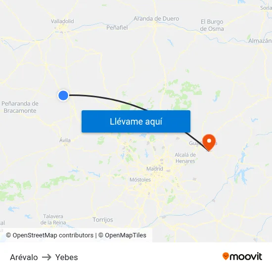 Arévalo to Yebes map