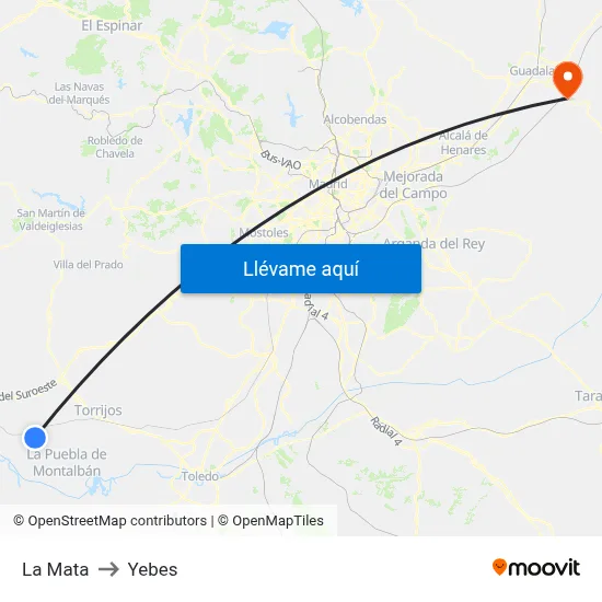 La Mata to Yebes map