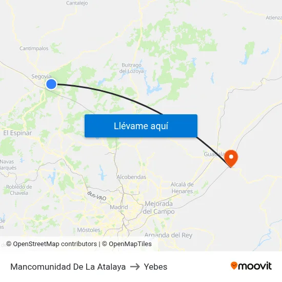 Mancomunidad De La Atalaya to Yebes map
