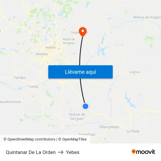 Quintanar De La Orden to Yebes map