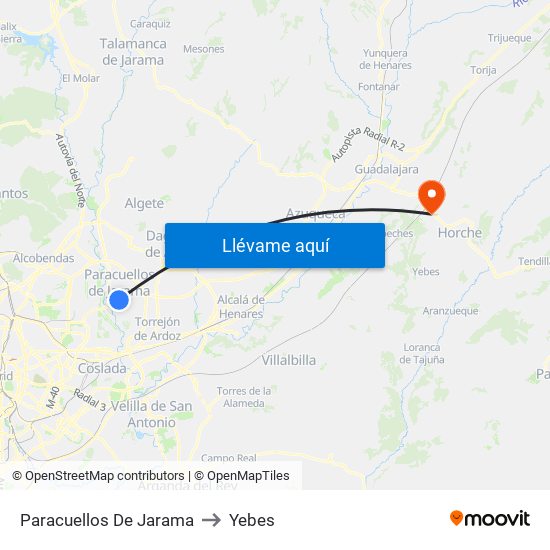 Paracuellos De Jarama to Yebes map