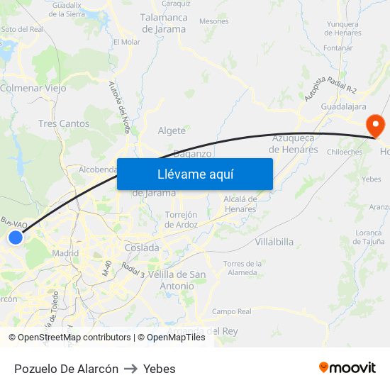 Pozuelo De Alarcón to Yebes map