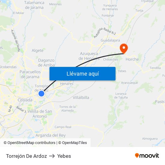 Torrejón De Ardoz to Yebes map