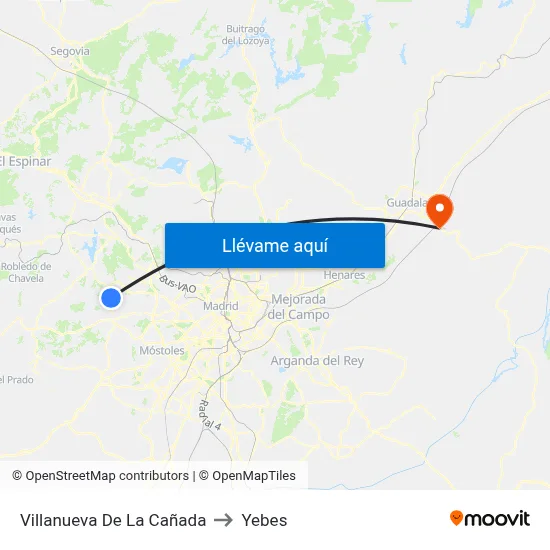 Villanueva De La Cañada to Yebes map