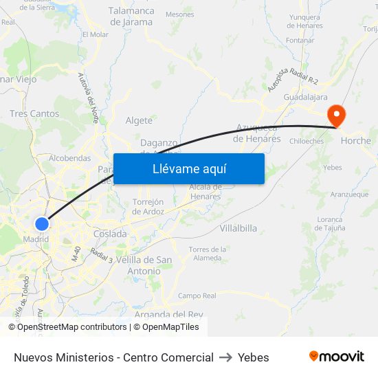 Nuevos Ministerios - Centro Comercial to Yebes map