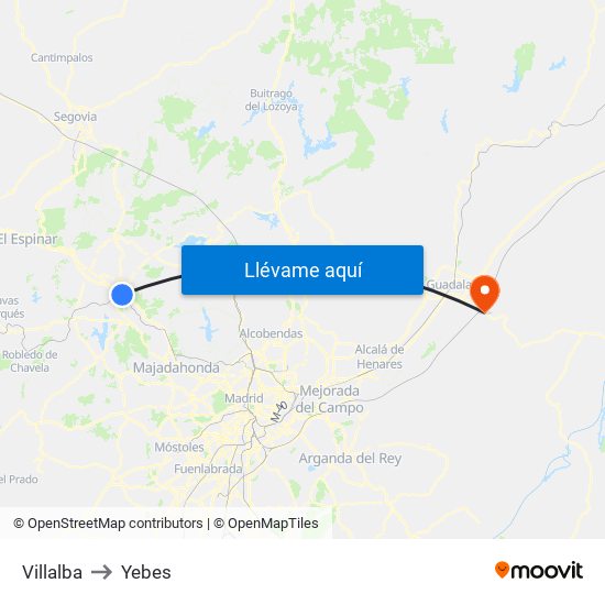 Villalba to Yebes map