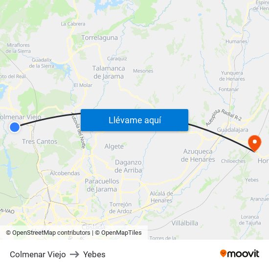 Colmenar Viejo to Yebes map