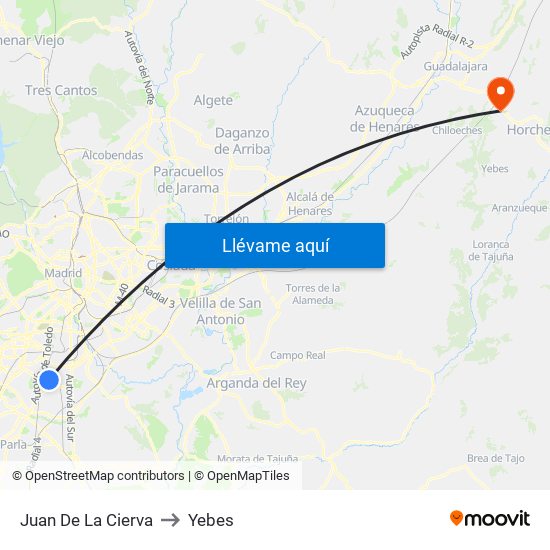 Juan De La Cierva to Yebes map