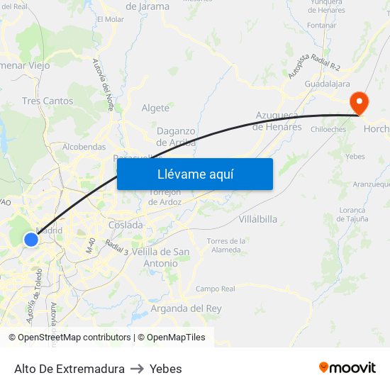 Alto De Extremadura to Yebes map