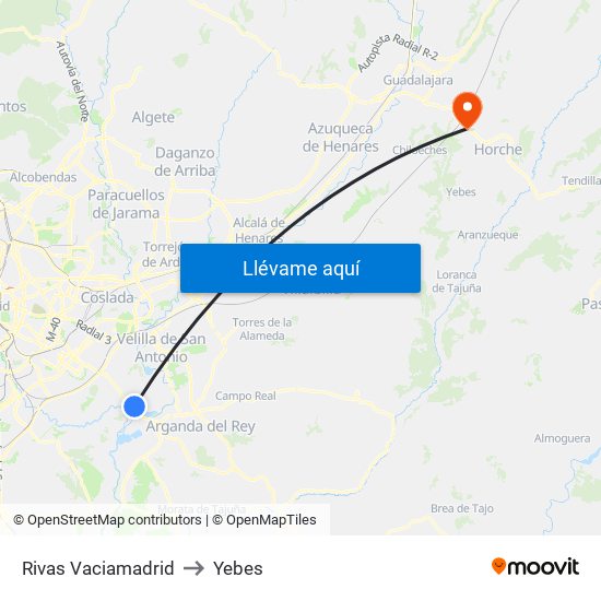 Rivas Vaciamadrid to Yebes map