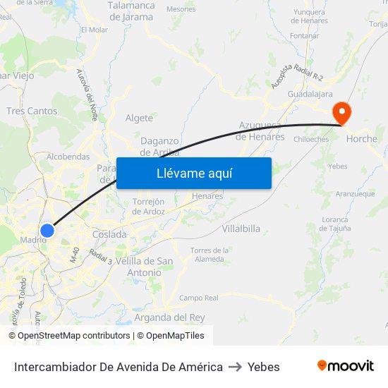 Intercambiador De Avenida De América to Yebes map