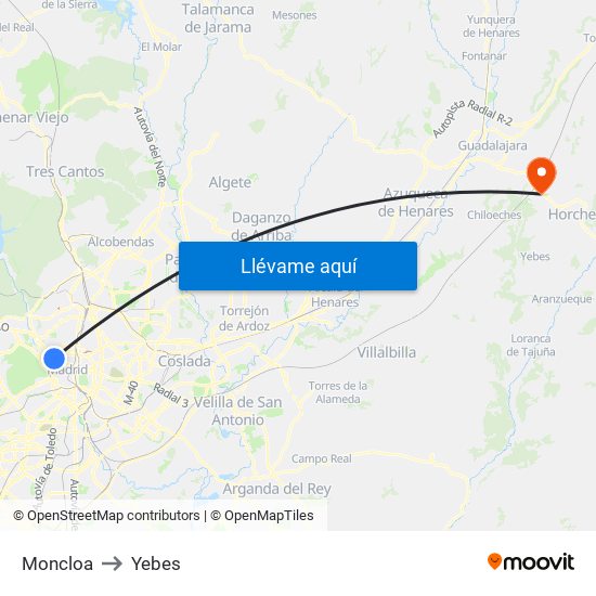Moncloa to Yebes map