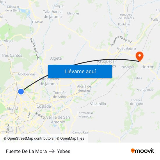 Fuente De La Mora to Yebes map