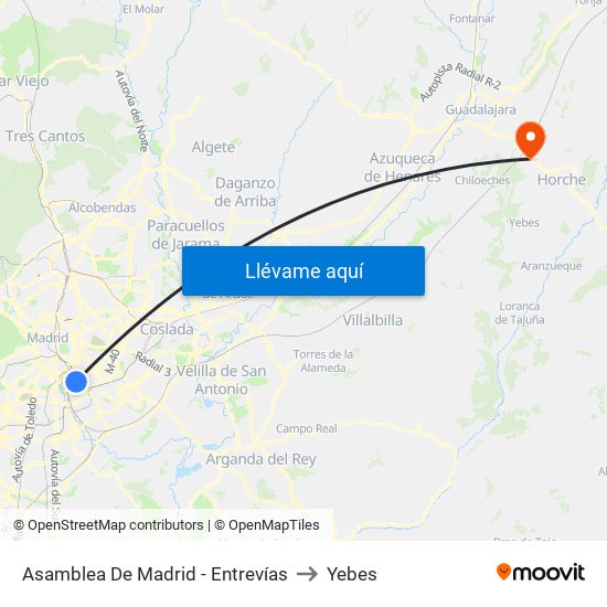 Asamblea De Madrid - Entrevías to Yebes map