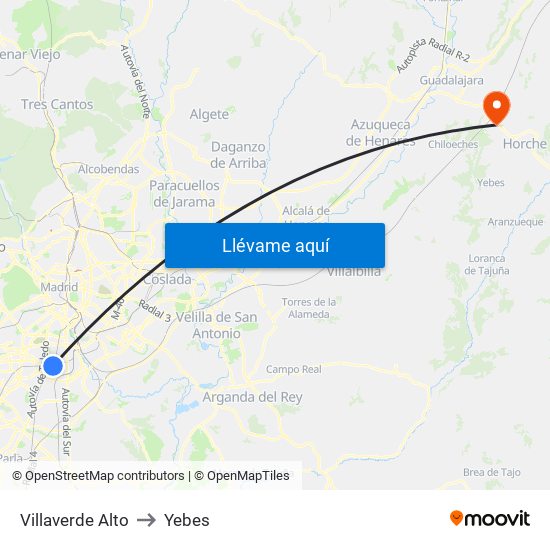 Villaverde Alto to Yebes map