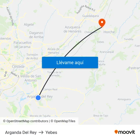 Arganda Del Rey to Yebes map