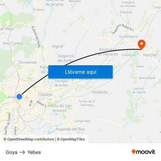 Goya to Yebes map