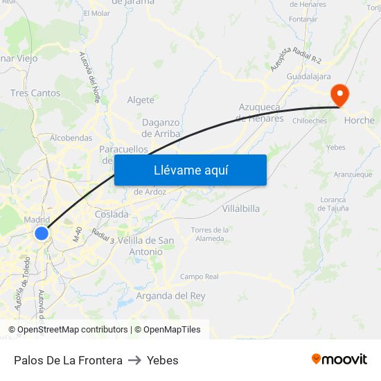 Palos De La Frontera to Yebes map