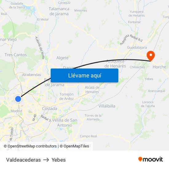 Valdeacederas to Yebes map