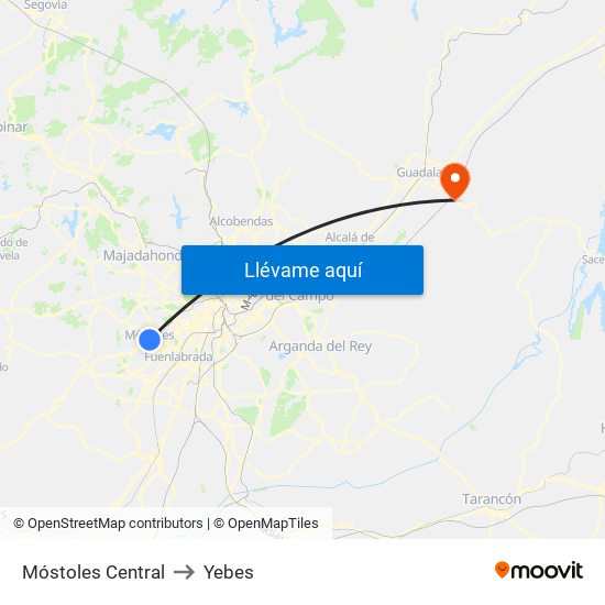 Móstoles Central to Yebes map