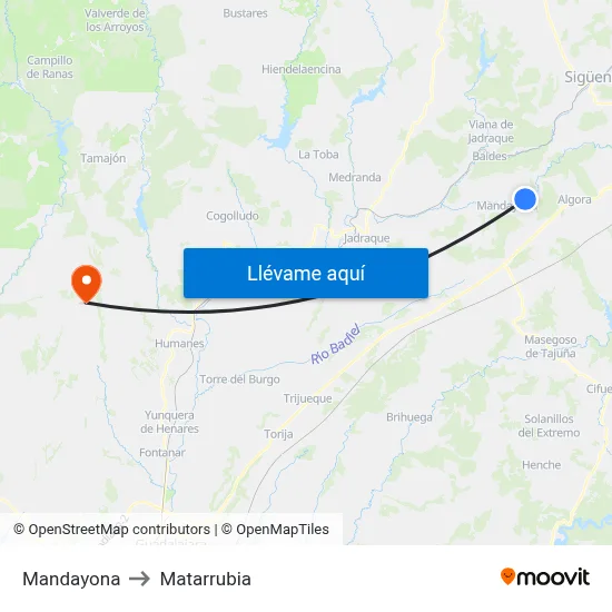 Mandayona to Matarrubia map
