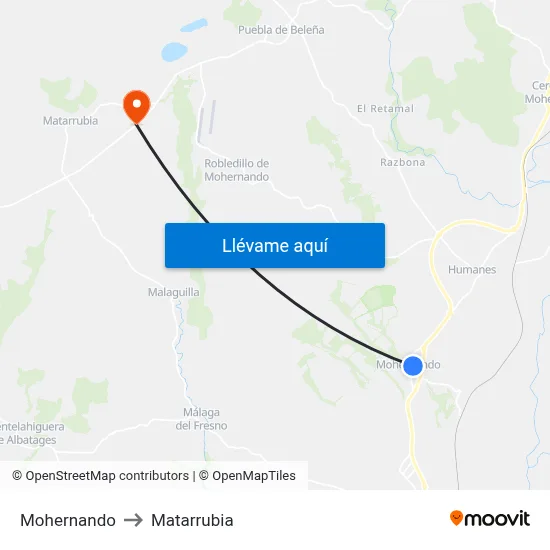Mohernando to Matarrubia map