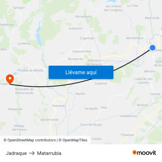 Jadraque to Matarrubia map