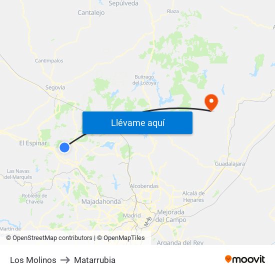 Los Molinos to Matarrubia map