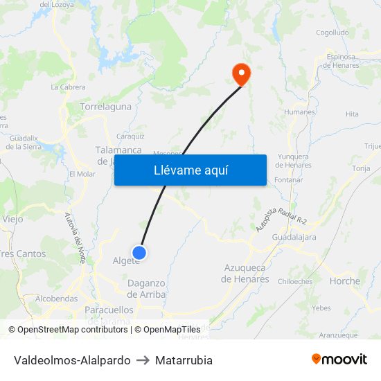Valdeolmos-Alalpardo to Matarrubia map