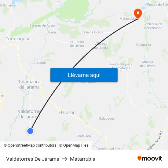 Valdetorres De Jarama to Matarrubia map