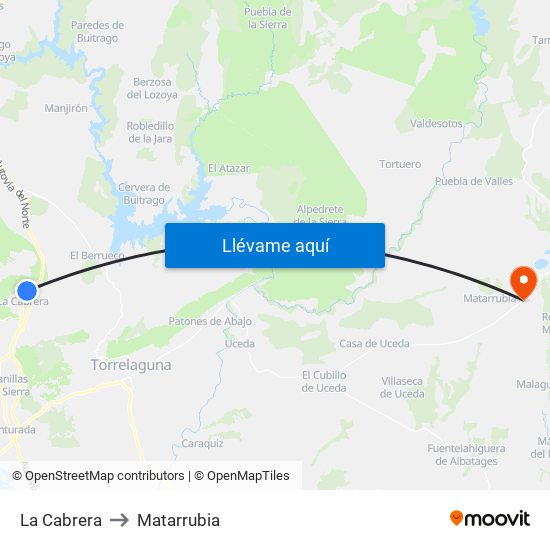 La Cabrera to Matarrubia map