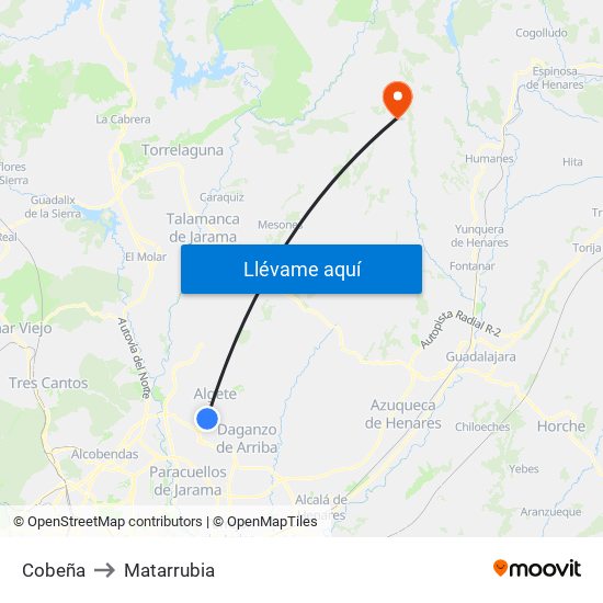 Cobeña to Matarrubia map
