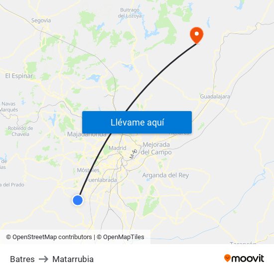 Batres to Matarrubia map