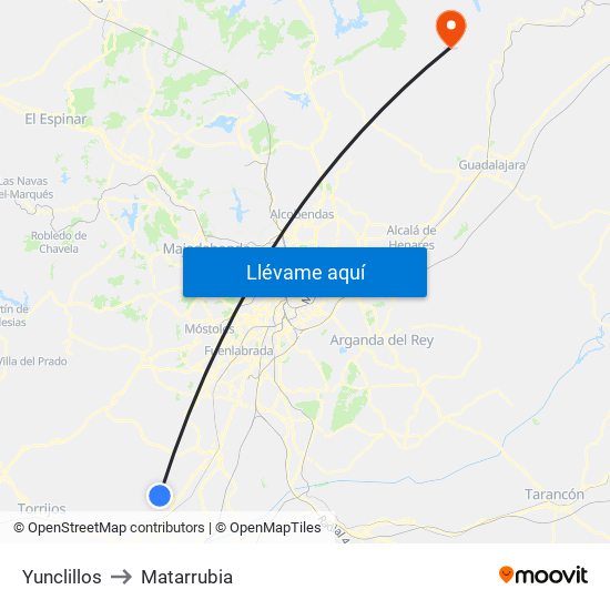 Yunclillos to Matarrubia map
